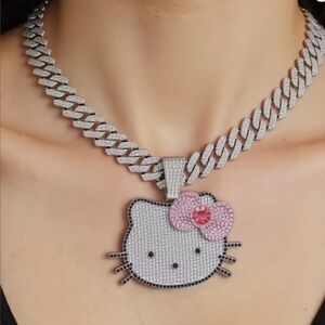 Hello Kitty Iced Out Cuban Link Chain Necklace